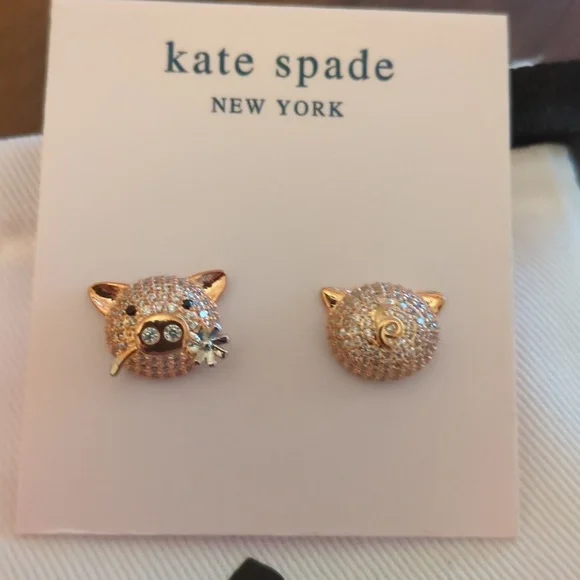 KATE SPADE NEW YORK FLYING PIG ROSE GOLD PAVE EARRINGS - Picture 2 of 6